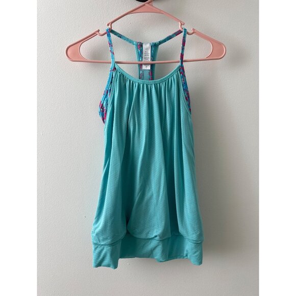 Lululemon Athletica  Ivivva Lively Activewear Tank Top Size 14 Turquoise & Pin - Picture 1 of 5